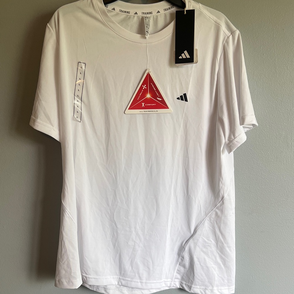 adidas White Short Sleeve performance Training Tee with Black Logo